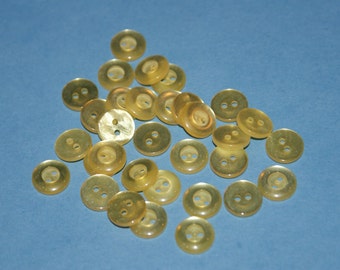 Vintage 30 Matching Small Translucent Yellow Colored 2 Hole Buttons 13/32"  Lot 908