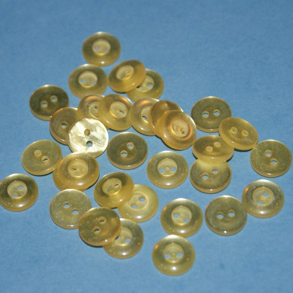 Vintage 30 Matching Small Translucent Yellow Colored 2 Hole Buttons 13/32"  Lot 908