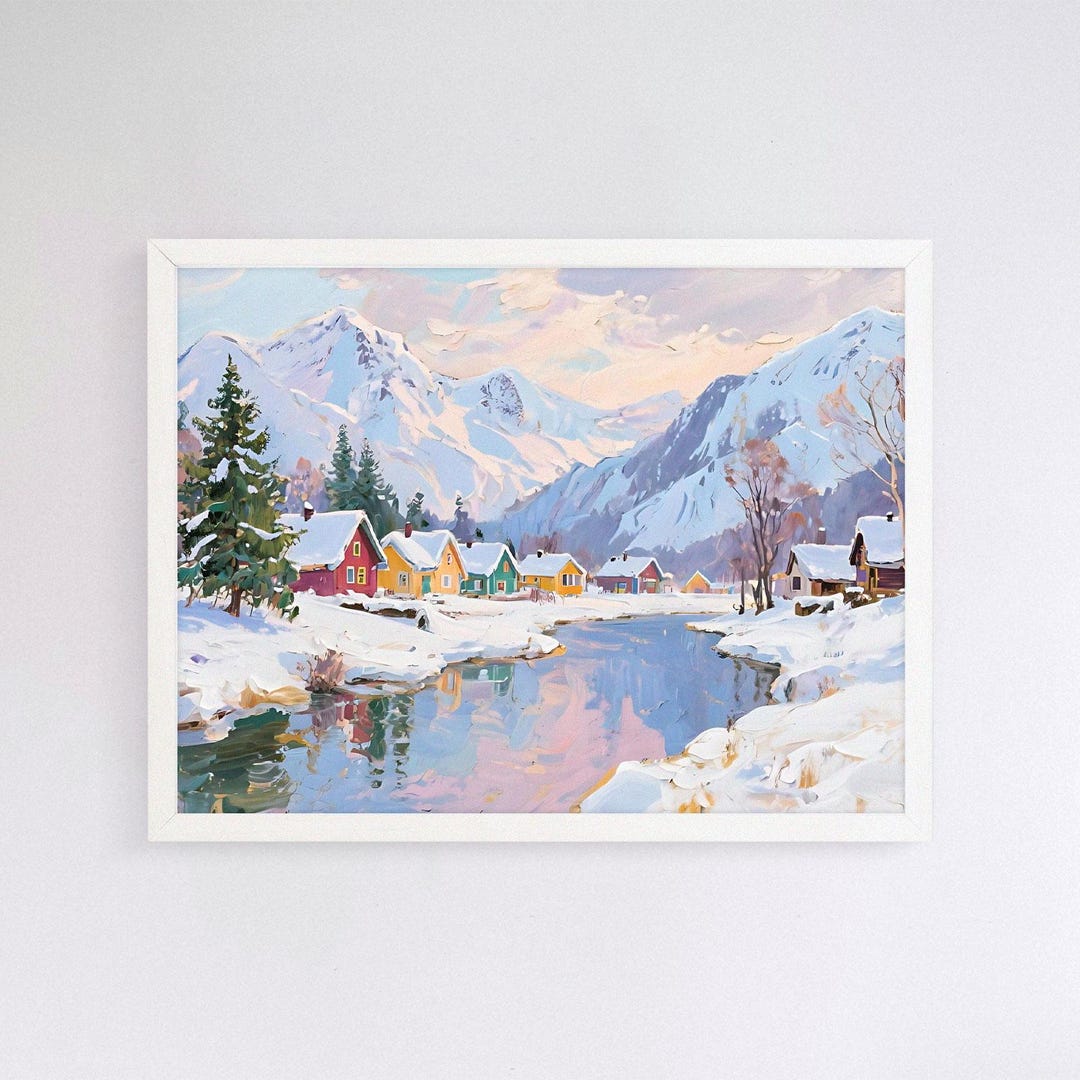 Village Slopes - Alpine Ski Scene Abstract Wall Art Painting