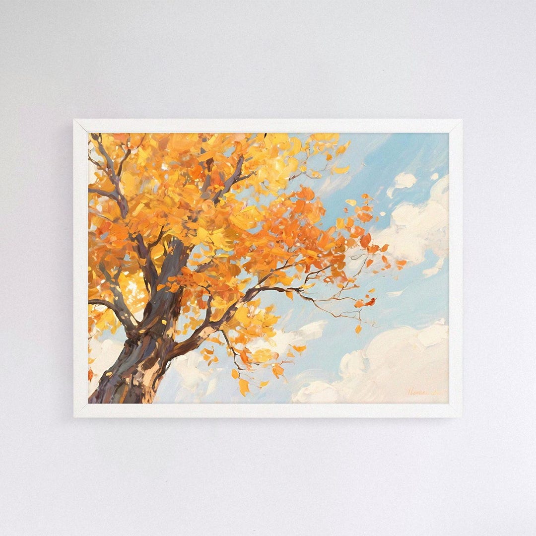 Golden Autumn Tree Digital Download | Serene Fall Wall Art Print ...