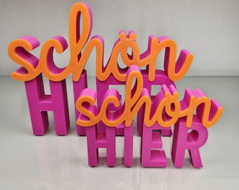 Schön hier | 3D Schriftzug | Dekoaufsteller fürs Regal – Einzugsgeschenk – PLA – verschiedene Farben & Größen“
