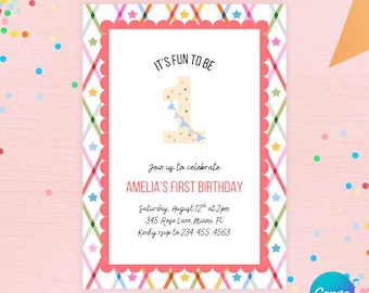 It's Fun To Be One Birthday Invitation | Digital Product | Edit in Canva