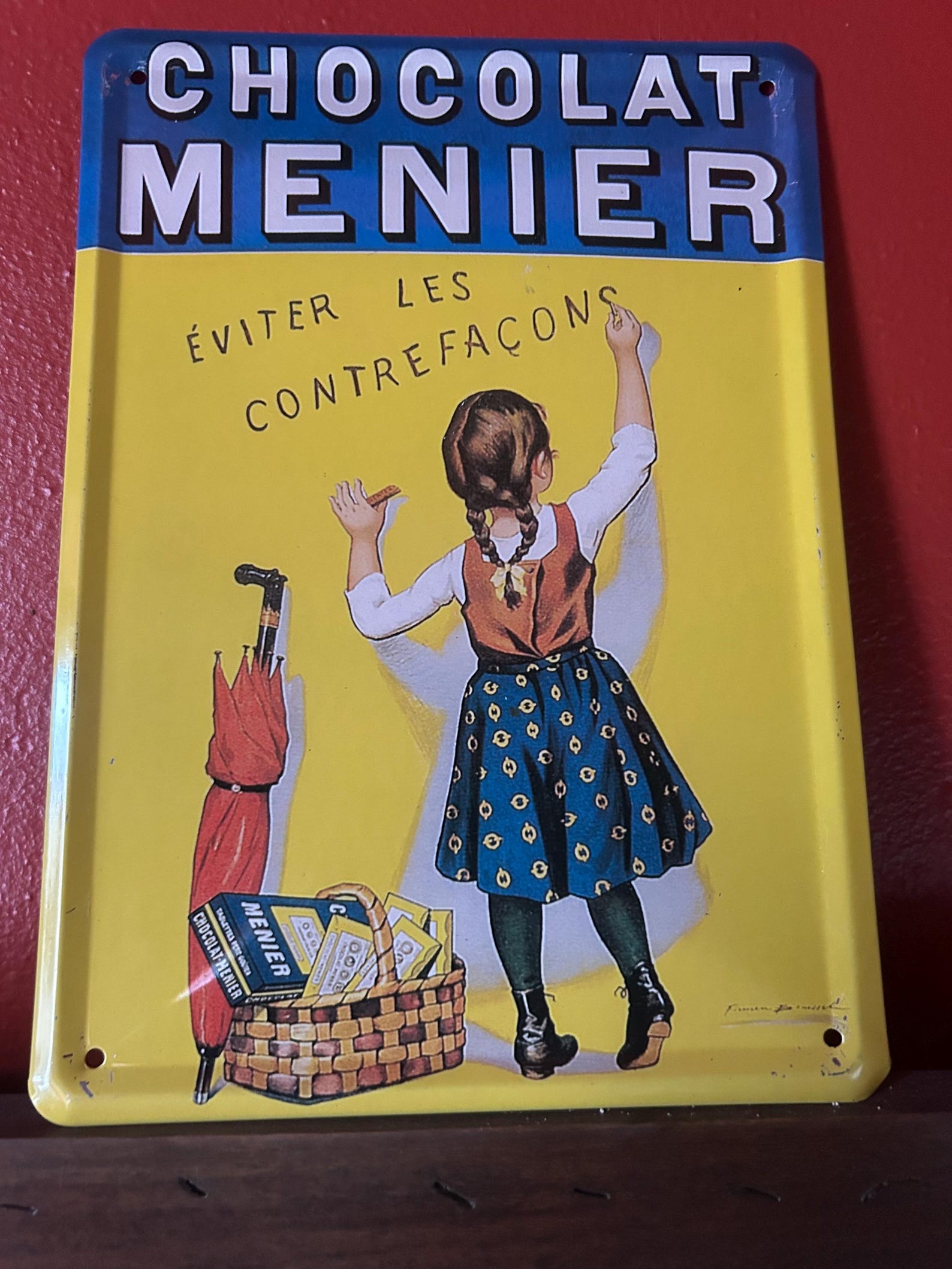 Vintage Chocolat Menier Advertising Tin Sign – French Antique Chocolate
