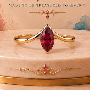 Marquise Ruby Ring, Lab Created Ruby Ring, Minimalist Gold Promise Ring, July Birthstone Ring, Delicate Engagement Gift for Her