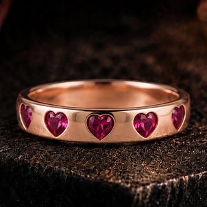 Heart Shape Ruby Band Ring Rose Gold Eternity Band Minimalist Heart Ring Handmade Stacking Ring