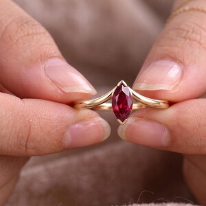 Marquise Ruby Ring, Lab Created Ruby Ring, Minimalist Gold Promise Ring, July Birthstone Ring, Delicate Engagement Gift for Her image 6