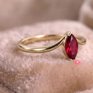 Marquise Ruby Ring, Lab Created Ruby Ring, Minimalist Gold Promise Ring, July Birthstone Ring, Delicate Engagement Gift for Her image 4