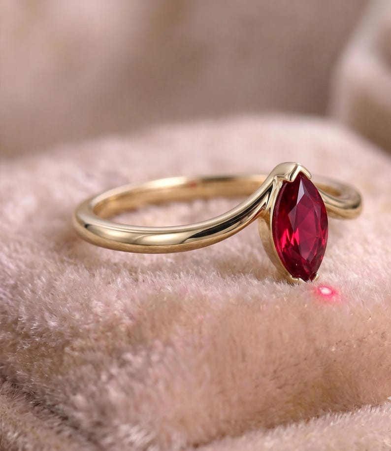 Marquise Ruby Ring, Lab Created Ruby Ring, Minimalist Gold Promise Ring, July Birthstone Ring, Delicate Engagement Gift for Her image 4