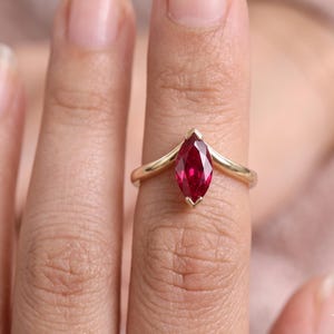 Marquise Ruby Ring, Lab Created Ruby Ring, Minimalist Gold Promise Ring, July Birthstone Ring, Delicate Engagement Gift for Her image 5