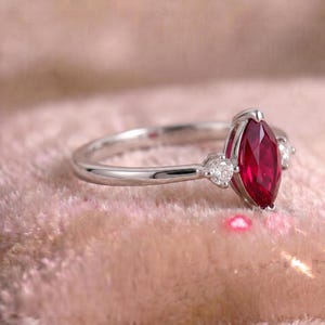 Marquise Ruby Ring, Lab Created Ruby Ring, White Gold Promise Ring, Marquise Engagement Ring, January Birthstone Gift for Her image 3