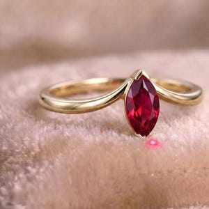 Marquise Ruby Ring, Lab Created Ruby Ring, Minimalist Gold Promise Ring, July Birthstone Ring, Delicate Engagement Gift for Her image 2