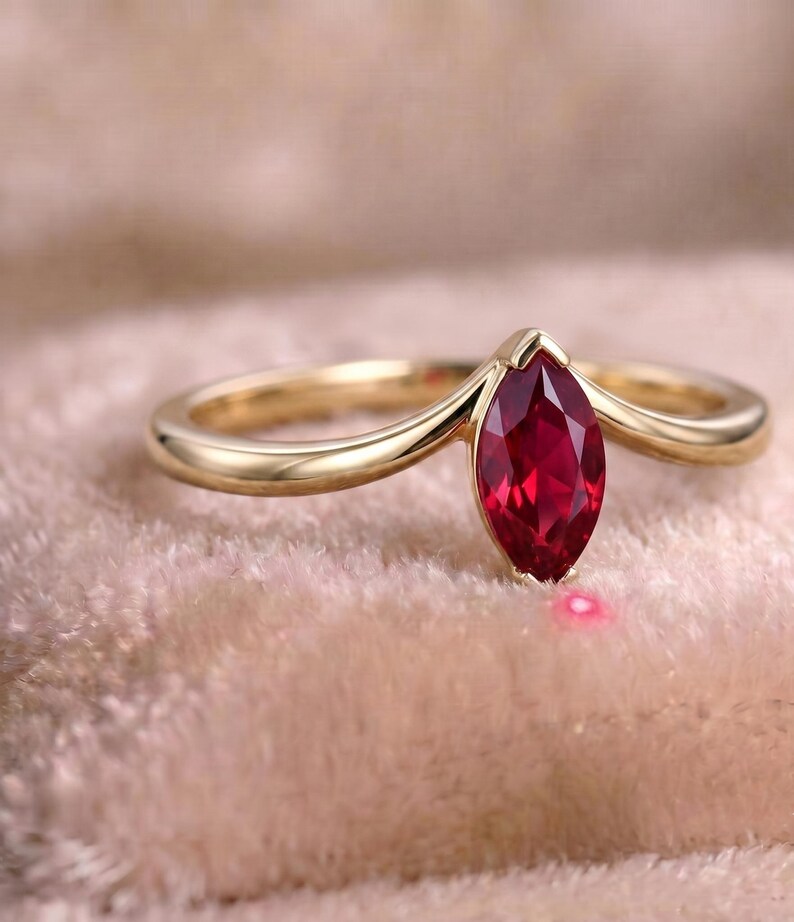 Marquise Ruby Ring, Lab Created Ruby Ring, Minimalist Gold Promise Ring, July Birthstone Ring, Delicate Engagement Gift for Her image 2