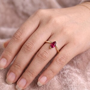 Marquise Ruby Ring, Lab Created Ruby Ring, Minimalist Gold Promise Ring, July Birthstone Ring, Delicate Engagement Gift for Her image 3