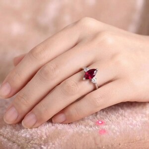 Marquise Ruby Ring, Lab Created Ruby Ring, White Gold Promise Ring, Marquise Engagement Ring, January Birthstone Gift for Her image 6