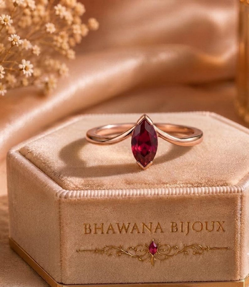 Marquise Ruby Ring, Lab Created Ruby Ring, Minimalist Gold Promise Ring, July Birthstone Ring, Delicate Engagement Gift for Her image 1