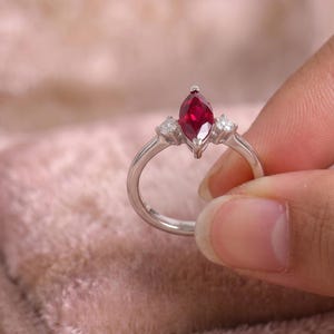 Marquise Ruby Ring, Lab Created Ruby Ring, White Gold Promise Ring, Marquise Engagement Ring, January Birthstone Gift for Her image 5
