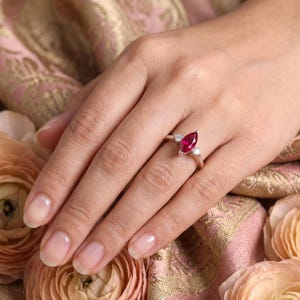 Marquise Ruby Ring, Lab Created Ruby Ring, White Gold Promise Ring, Marquise Engagement Ring, January Birthstone Gift for Her image 4