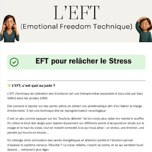May include: A graphic with the text "L'EFT (Emotional Freedom Technique)" and "EFT pour relâcher le Stress". The image includes illustrations of a person and text explaining the technique.