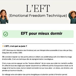 May include: A graphic with the text "L'EFT (Emotional Freedom Technique)" and "EFT pour mieux dormir." The image includes illustrations of a person with their fingers on their temples and another with their hand on their head.