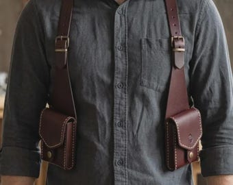 Handmade Leather Chest Harness Bag, Mens Crossbody Holster Bag