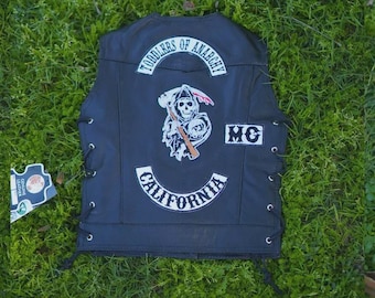 Leather Biker Vest | SOA Inspired Patches, Custom City