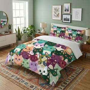 Skurril Katzen Bettwäsche Set | Lebendige Tierdruckbettwäsche, Polyester Kinderzimmerdekor