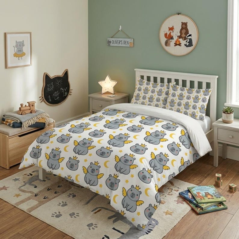 Påslakanset med kapybaraängelmönster | Snyggt barnsängkläder, 100 % polyester bild 3