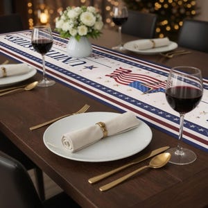 USA 250th Anniversary Table Runner – 1776-2026 Patriotic Stars & Stripes Dining Decor