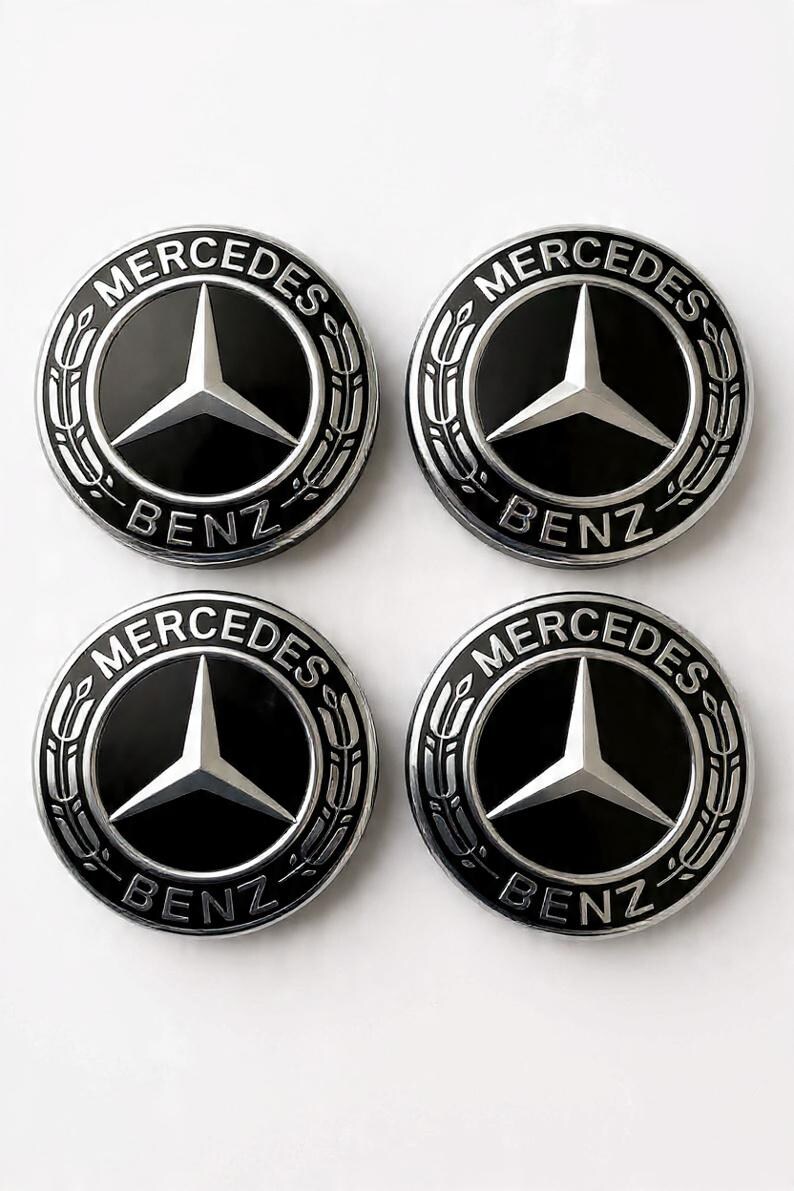 Mercedes Benz Wheel Center Caps – Gloss Black Alloy Hub Replacement Set ...