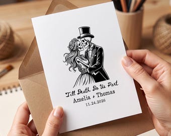 Personalized Gothic Wedding Card, Custom Skeleton Couple Greeting Card, Till Death Do Us Part Anniversary Gift for Husband Wife Couple