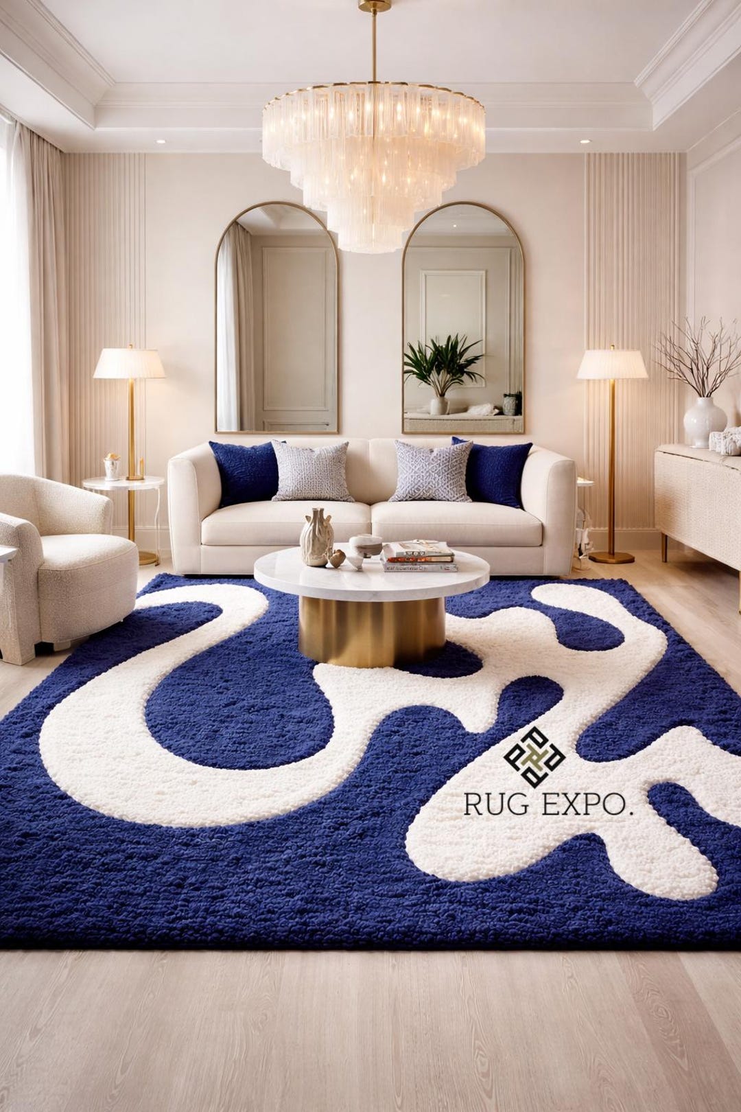 Abstract Blue and White Tufted Wool Rug - Handmade Modern Rug 5x8rug - Etsy