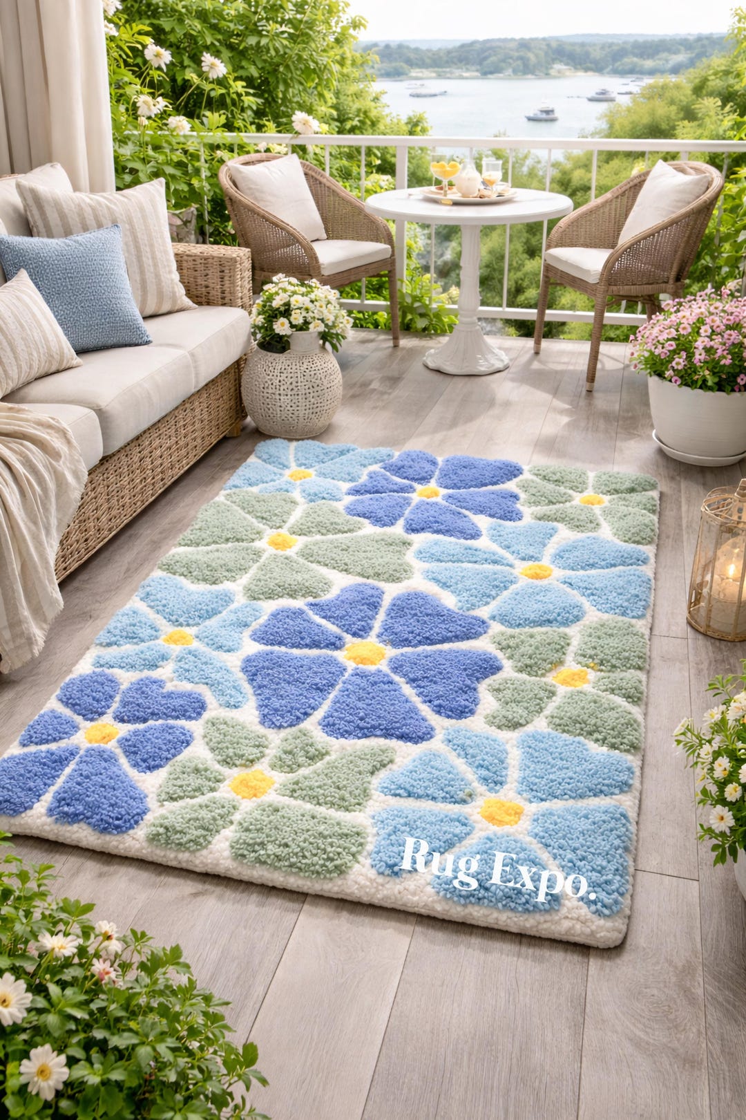 Handmade Floral Tufted Wool Rug – Blue Sage Green Flower Design - Etsy