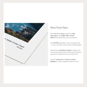 May include: A close-up of a white matte poster paper with the text "t Matte Poster Paper 190 gsm". The poster is printed on 8 mil matte paper with a bright-white, smooth finish. The poster is framed in natural oak with shatter-resistant plexiglass.