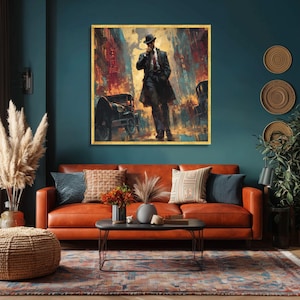 1920s Gangster Canvas Art, Noir City Street Scene, Retro Film Style