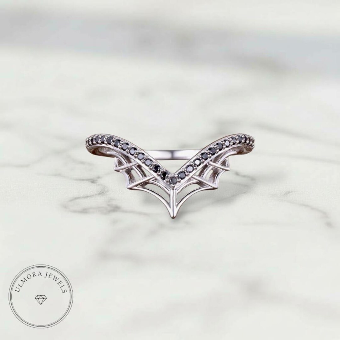 Gothic Bat Wing Ring | Black Onyx Sterling Silver Curved Band - Etsy