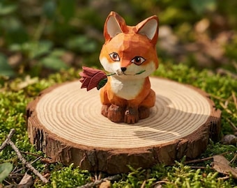 Valentinstag Geschenk für Sie Holz Fuchs Schnitzerei mit Rose Figur Nettes Geschenk für Freundin 5