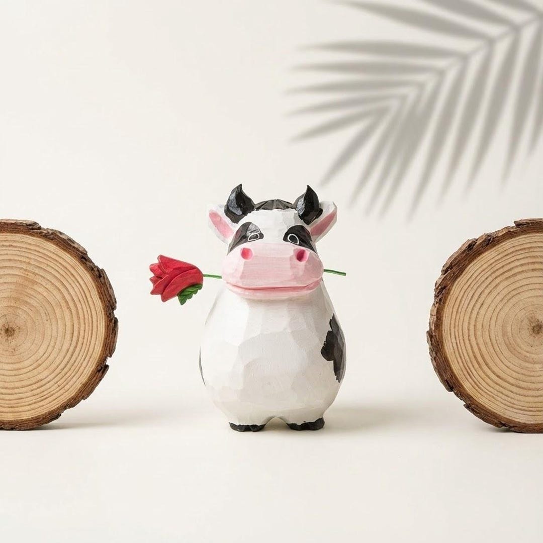 Gift Sapi Wood Carved Cow Statue Farmhouse Kitchen Decor Spring Tiered Tray Mini ...