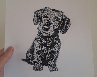 Linoprint/ dog/ dog