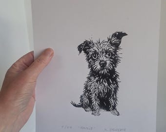 Linoprint/ dog/ dog