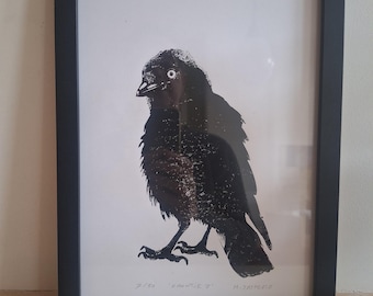 Linoprint crow/ jackdaw/ bird print
