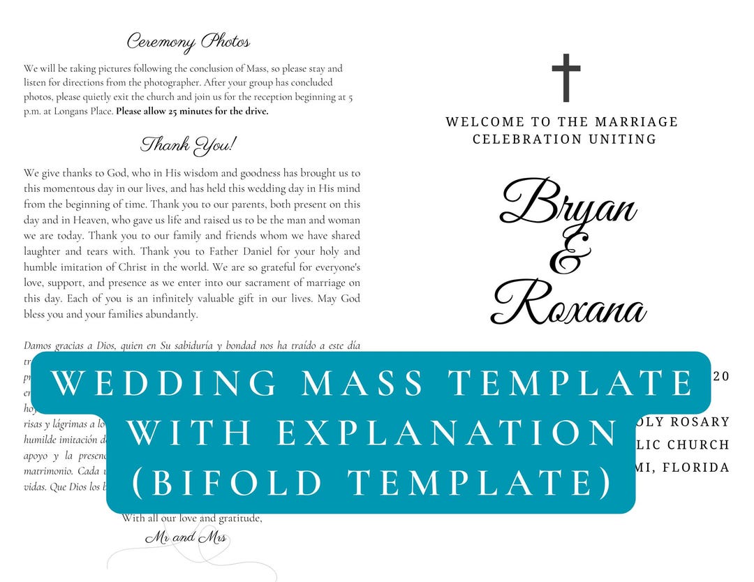 Catholic Wedding Mass Program | Bifold Template (instant Download) - Etsy