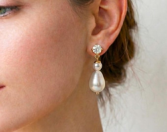 Shell Pearl Drop Earrings, Freshwater Pearl Chain Dangle Earrings, Elegant Beach Inspired Jewelry, Gift for Her