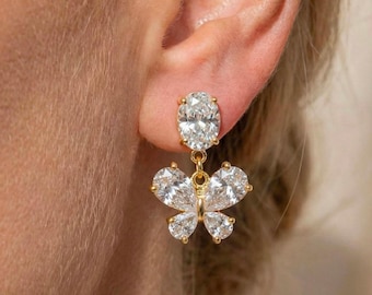 Butterfly Pearl Stud Earrings, Crystal Butterfly Freshwater Pearl Earrings, Elegant Romantic Jewelry, Gift for Her
