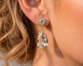 Teardrop Diamond Drop Earrings, Faceted Diamond Dangle Earrings, Elegant Evening Jewelry, Gift for Her