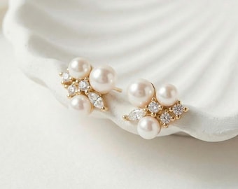 Shell Pearl Drop Earrings, Freshwater Pearl Chain Dangle Earrings, Elegant Beach Inspired Jewelry, Gift for Her