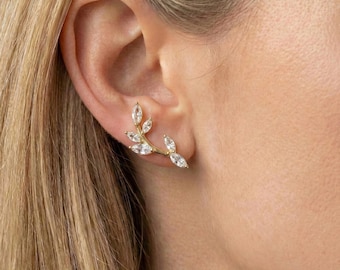 Leaf Diamond Stud Earrings, Branch Inspired Diamond Earrings, Minimalist Elegant Jewelry, Gift for Her