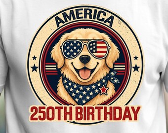 Patriotic Dog Shirt, America 250th Birthday Tee, Funny USA Dog T Shirt, Retro Americana Graphic Tee, 4th July Puppy Shirt