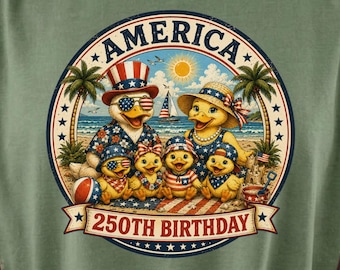 America 250 Duck Family Shirt, Patriotic Beach Duck Tee, Retro Summer Duck Shirt, Funny Animal Beach Shirt, Fourth of July Americana Shirt