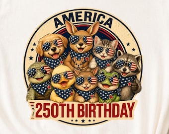 America 250th Birthday Animal Shirt, Patriotic Animal Collage Tee, Funny 4th Of July Tee, Retro USA Animal Graphic Tee, Vintage Americana