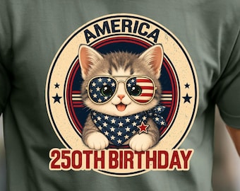 Patriotic Cat Shirt, America 250th Birthday Tee, Funny USA Cat Shirt, Retro Americana Cat Tee, 4th of July Cat Lover Gift